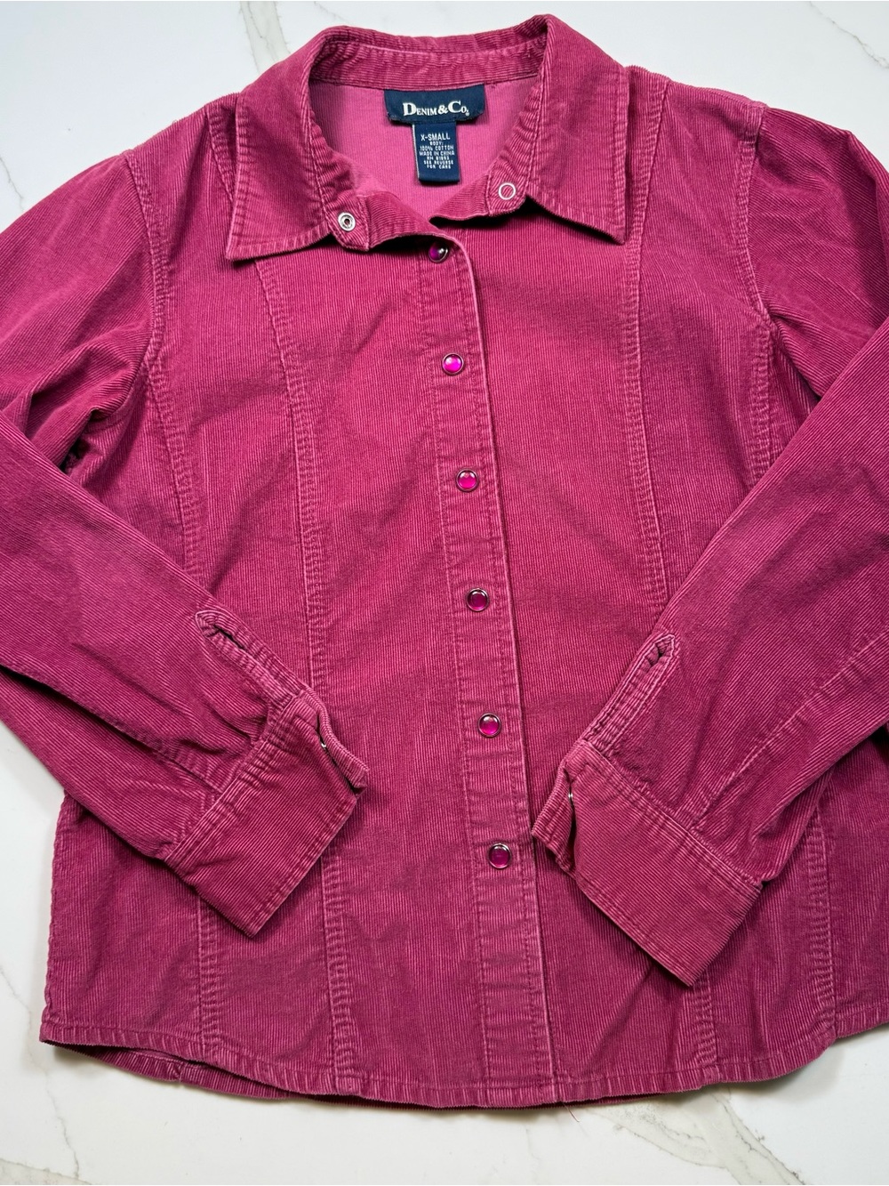 Denim&Co Raspberry Pink Corduroy Button-Front Jacket
